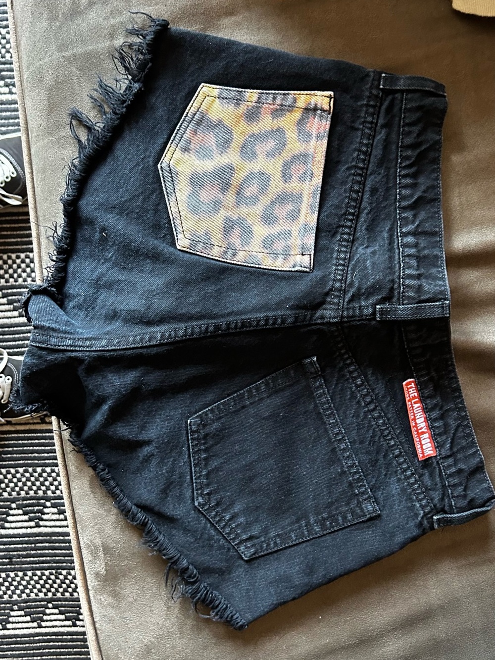 The Laundry Room Black Denim Shorts with Leopard Patch